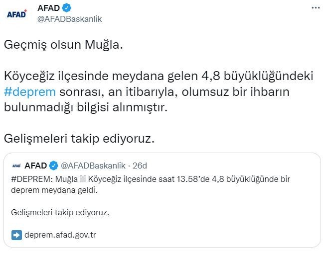 AFAD’dan Köyceğiz depremi açıklaması